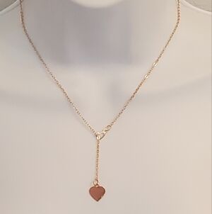💚5/$25 Gold Tone Lariat Interlock Chain Heart Dainty Pendant Necklace
